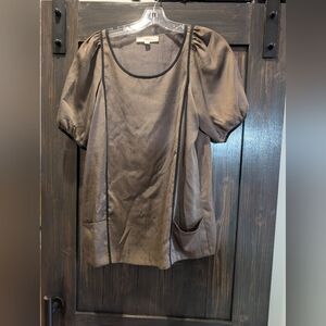 LOFT Brown Puff Sleeve Blouse